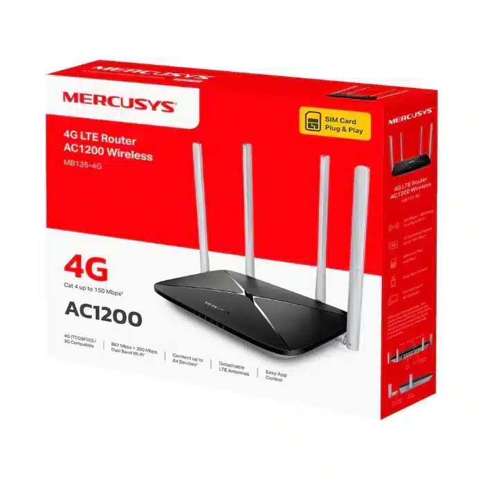 กล่องเราเตอร์ 4G LTE MERCUSYS MB135-4G AC1200 พร้อมเสาอากาศ 4 ต้น