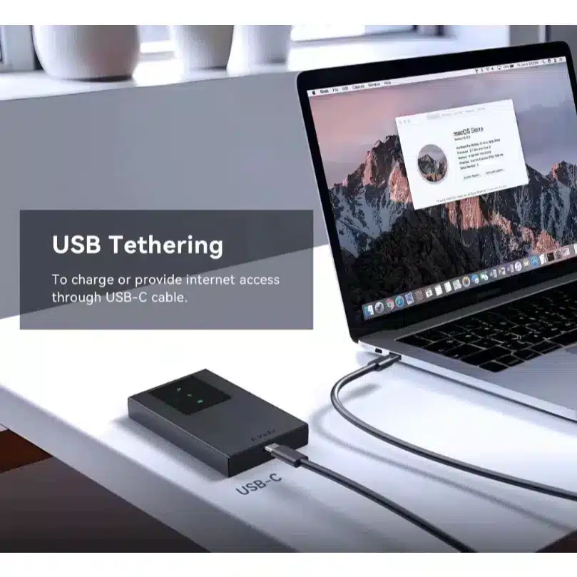 Tenda 4G180 เชื่อมต่อโน้ตบุ๊กผ่านสาย USB-C เพื่อแชร์อินเทอร์เน็ต